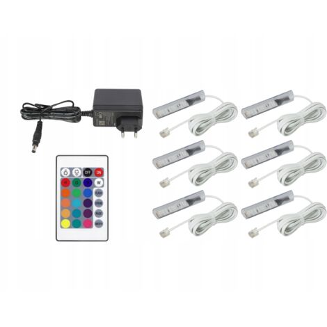 6x Clips LED RGB para estantes de vidrio clip SET Cable Blanco