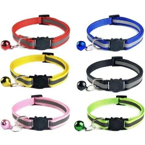 6X Collier Chats Anti Étranglement Chatons Chiots Réglable Réfléchissant avec Clochette et Boucle de Sécurité, Convient à la Plupart des Chats domestiques, 6 pièces