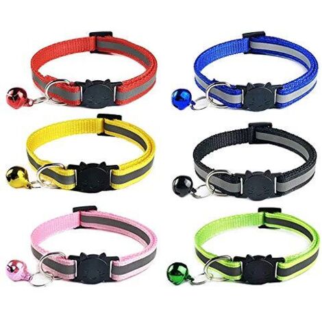 6X Collier Chats Anti Étranglement Chatons Chiots Réglable Réfléchissant avec Clochette et Boucle de Sécurité, Convient à la Plupart des Chats domestiques, 6 pièces