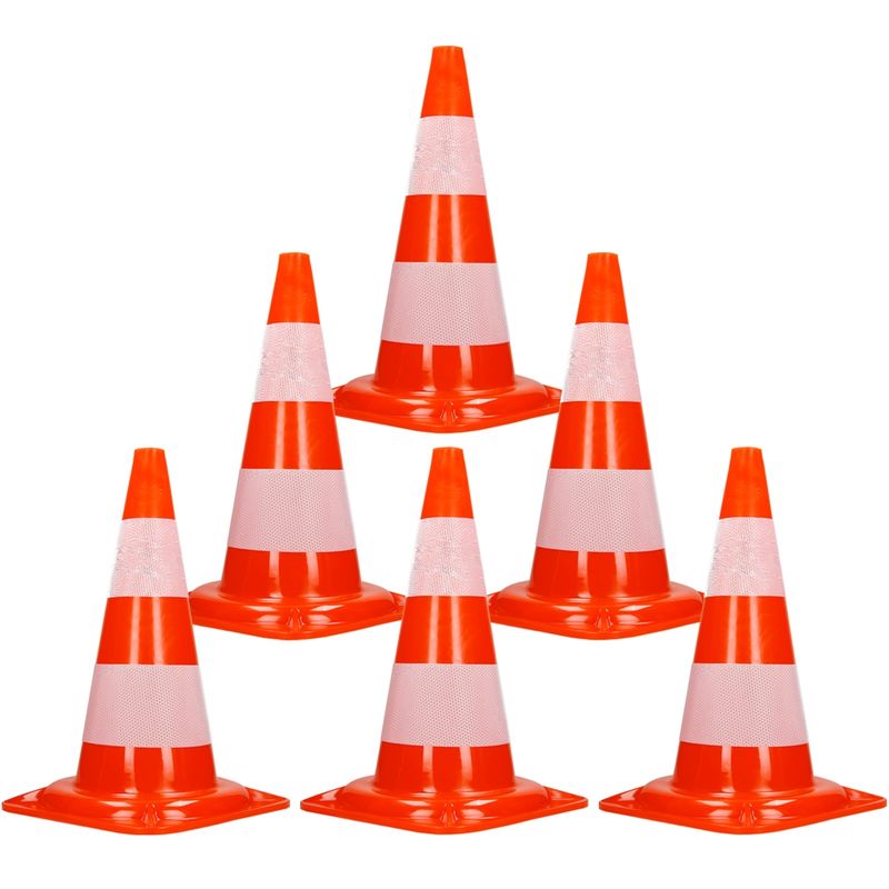 

6x Cono tráfico reflectante naranja seguridad vial pilón aprox. 50 cm altura PVC