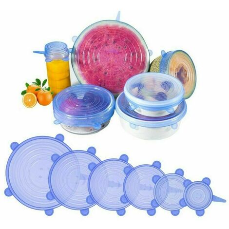 6x COPERCHI IN SILICONE PER CONTENITORI ESTENSIBILI TAPPI ELASTICI CONSERVA CIBO