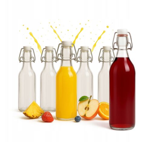 6X COSTOLATA Botella de 1L con CORCHO MEC脕NICO para Vino, Zumo, Licor, Jarabe