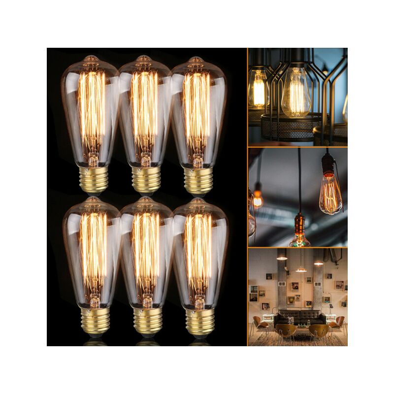 6x E26 60W Ampoule Edison Incandescent Bulb 220V ST64 Retro 64mm x 140mm