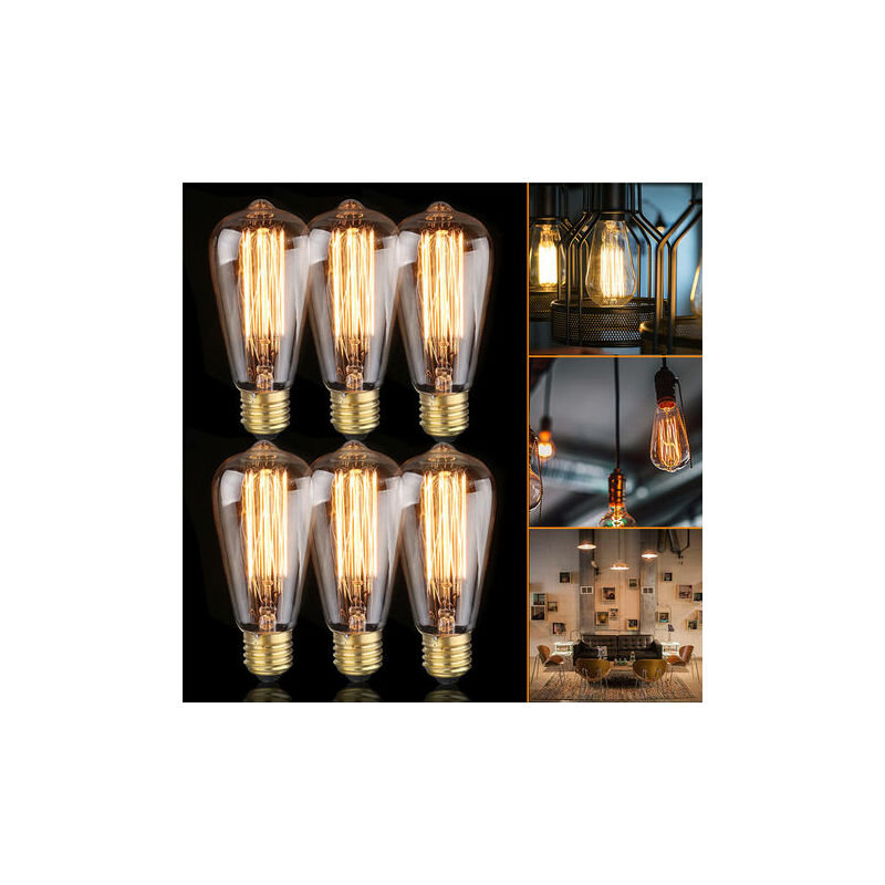 6x E27 60W Ampoule Edison Incandescent Bulb 220V ST64 Retro 64mm x 140mm FDC