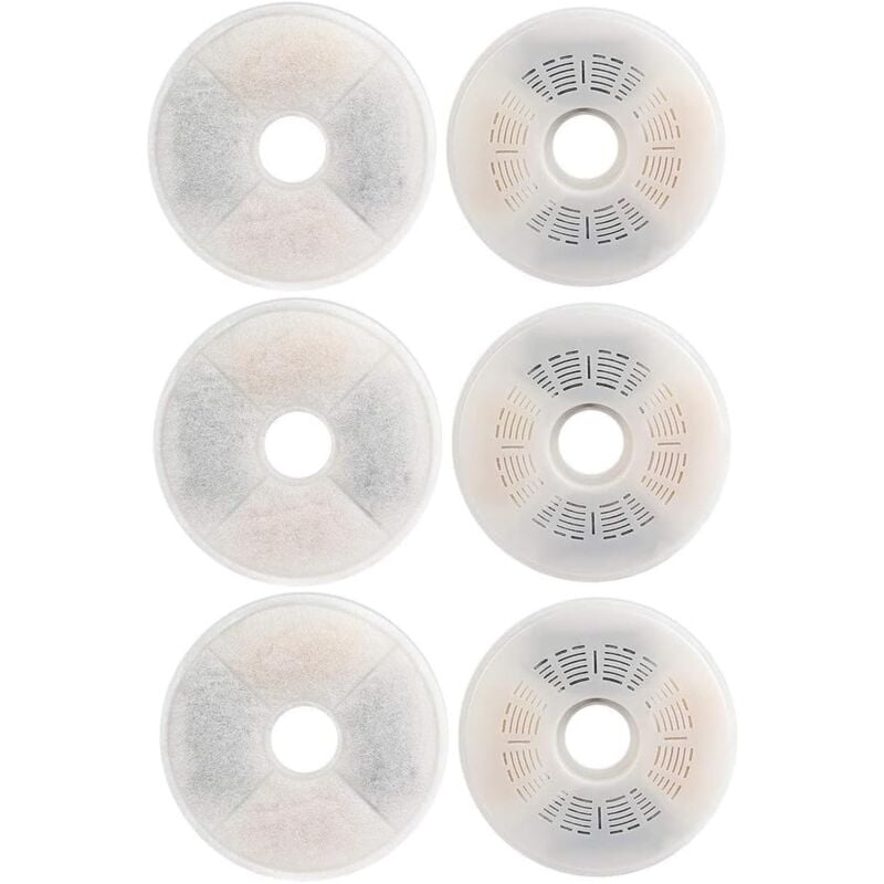 6X Filtre Fontaine Eau Chat Rond Résine Charbon Actif 4 Couches Filtration Mousse Chien Animal Universel, 136mm