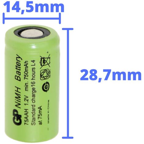 6x GP GP75AAH Akku 2/3AA Mignon NiMH Akku 1,2V 750mAh