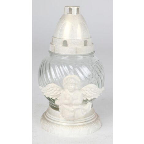 6x Grablichter Engel Glas Weiß Kerzen Leuchte Friedhof Schmuck Laterne Brenner