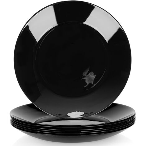 6x Große Flache Speiseteller für Abendessen Schwarz Teller Set