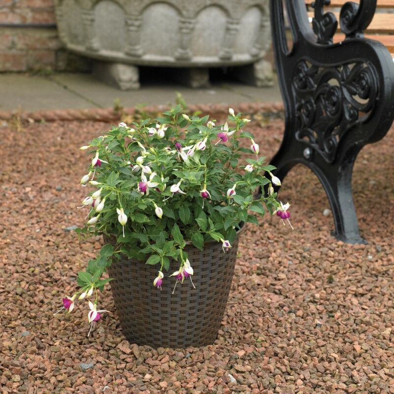 6x Rattan Effect Plastic Garden Indoor Flower Plant Pot Planter Brown - Kingfisher
