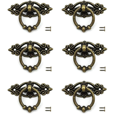 6x Manijas de Cajón Vintage Anillos de Puerta Antiguo para Cocina Sala Dormitorio con Tornillos