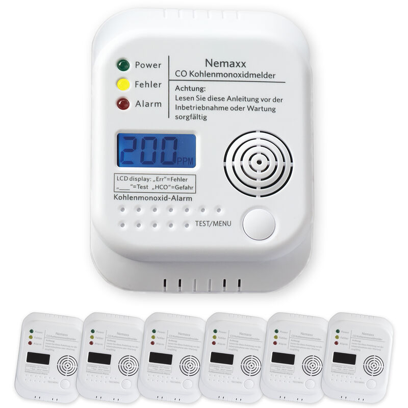 

Nemaxx - 6x Detector de CO Monoxido de carbono Detector de Gas Alarma de gas Detector de humo según la norma DIN EN50291