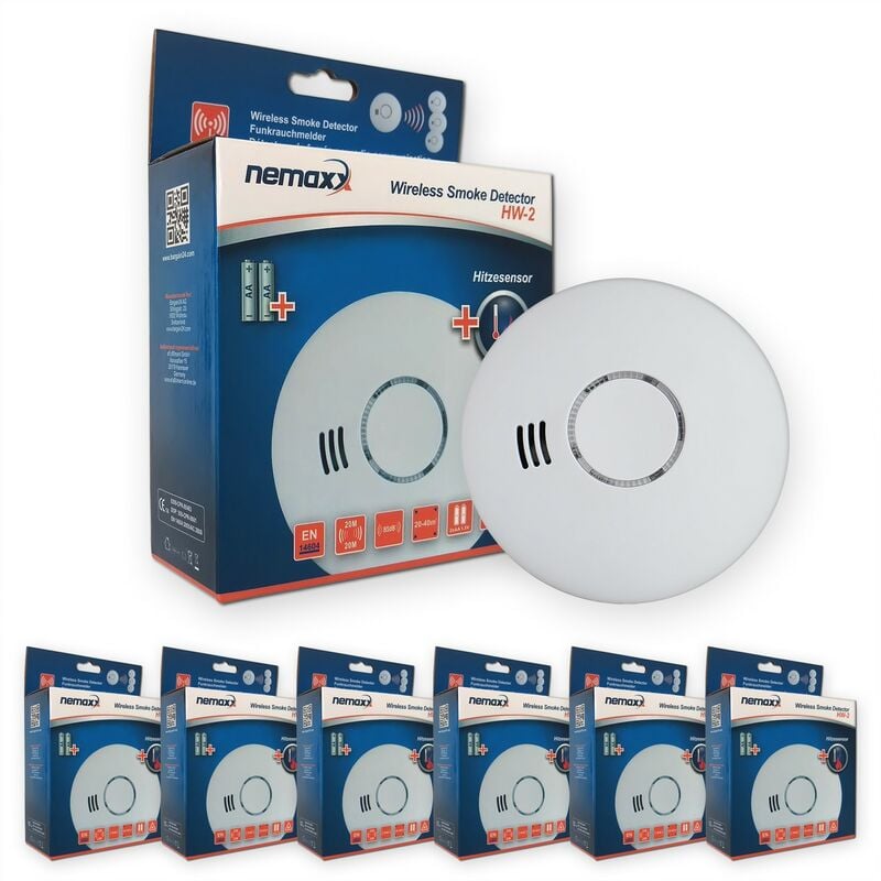 

6x Nemaxx HW-2 detectores de humos sin hilos detectores de humo detectores de calor con sensor combinado de humos y térmico según la DIN EN 14604