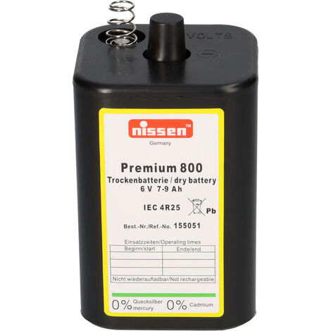 6x Nissen 4R25 Premium 800 - 6V 7-9Ah 6 Volt Hochleistungs- Blockbatterie für z.B. Baustellenleuchte / Baustellenlampe / Blinklampe/ Handscheinwerfer