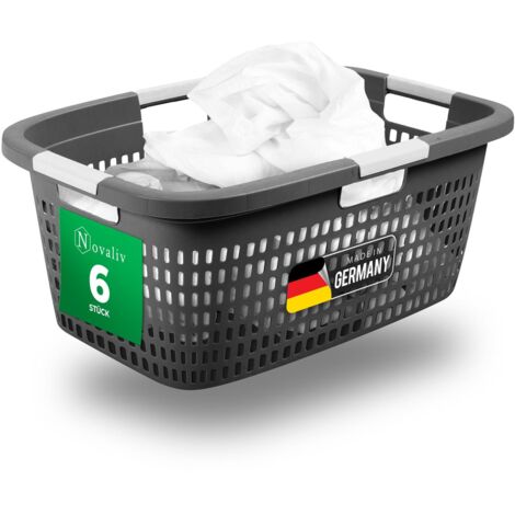 6x Novaliv Wäschekörbe  6 Stück Wäschekorb mit Deckel und vier Griffen 40L Anthrazit