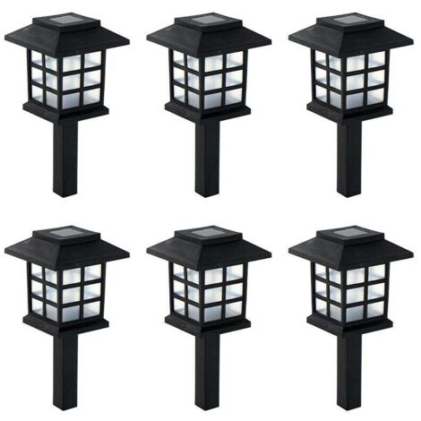 6x Oriental Style Black & White Solar Lantern Stake Lights