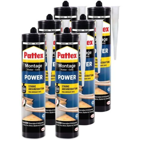 6x Pattex Montagekleber POWER Montage 370g Klebstoff Weiß starke Haftung Kartusche