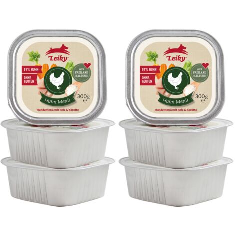 6x Pollo con verdure 300 g  91% carne allevata all'aperto  cibo per cani  minerali e vitamine del gruppo B  Leiky