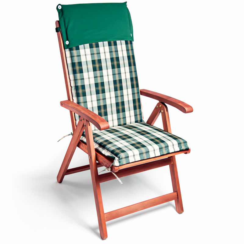 Detex - 6x Outdoor Seat Cushion High Backrest Garden Furniture Chair Water-repellent green white