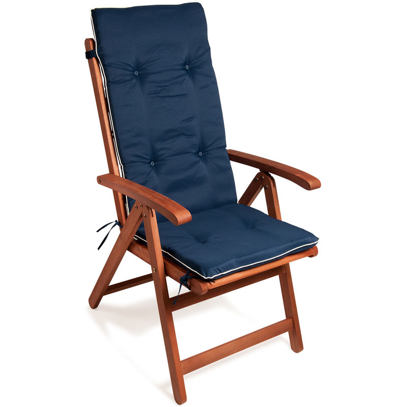 Detex - 6x Outdoor Seat Cushion High Backrest Garden Furniture Chair Water-repellent blue
