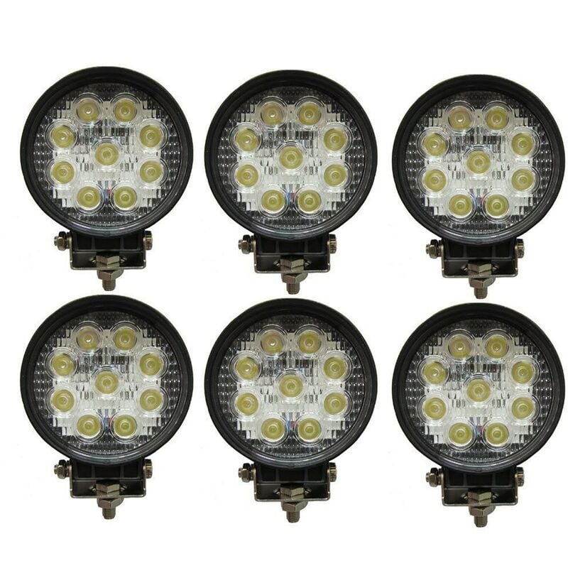 Planet Shop - 6x Spotlight 27W Round Led Work Light 9 Led 3W Depth Auto Boat