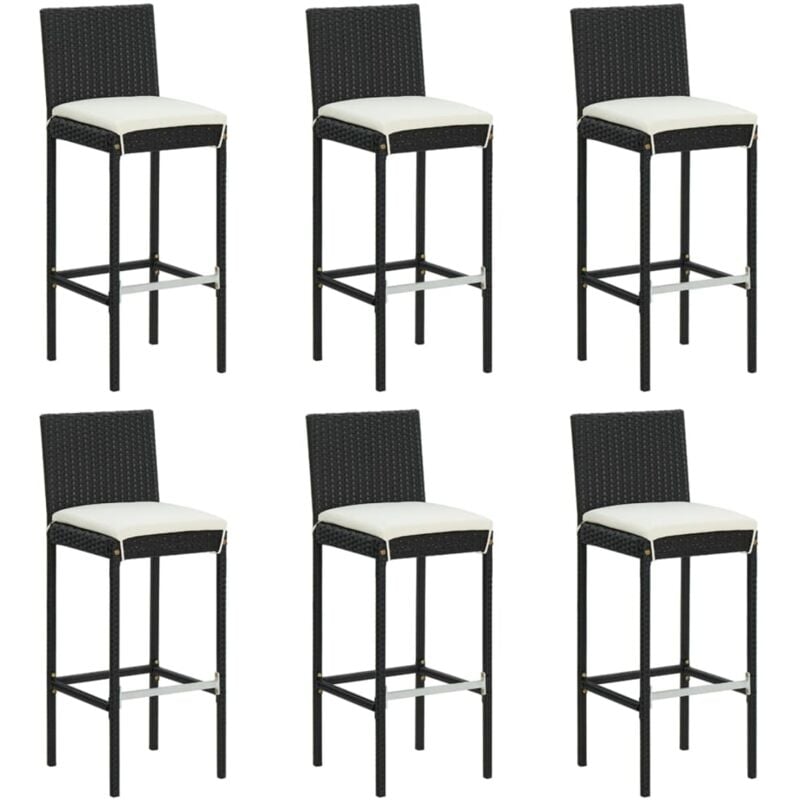 Tabourets de bar avec coussins 6 pcs noir résine tressée