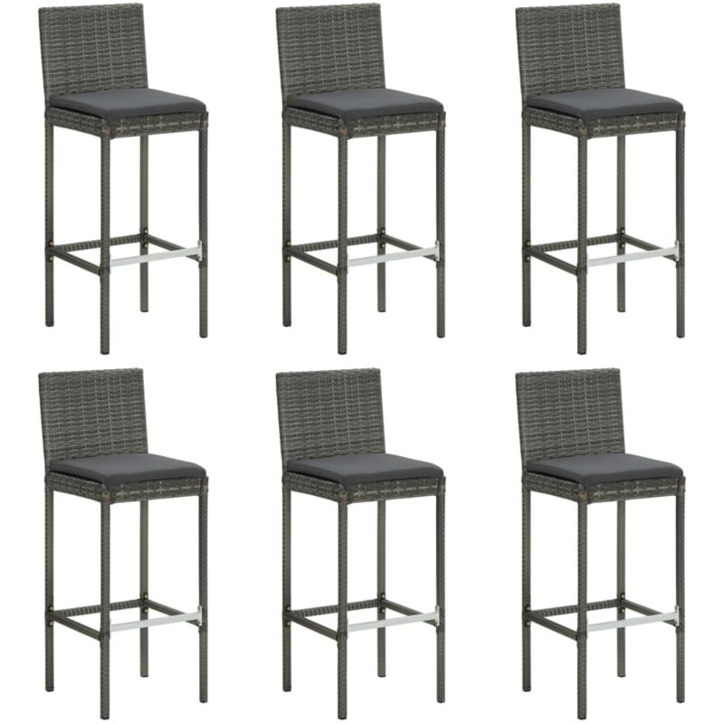 Tabourets de bar avec coussins lot de 6 gris résine tressée vidaXL