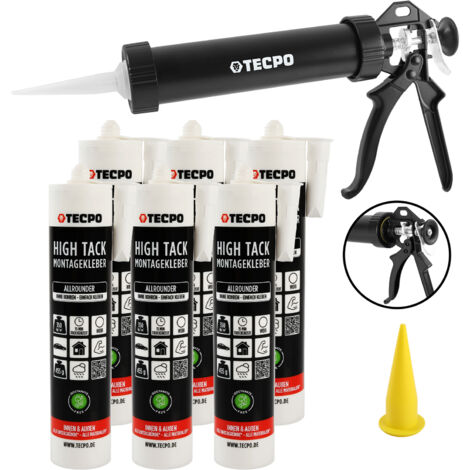 6x TECPO Montagekleber HIGH TACK Baukleber 455g Kleber + Dichtstoffe MS-Polymer SMP + Alu-Kartuschenpresse 220 mm
