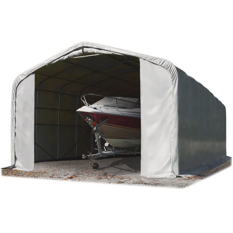 6x12m tente-garage de stockage, porte 4,1x4,0m, toile pvc d'env. 720 g/m², anti-feu - gris