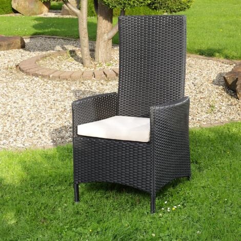 6XGarten hochlehner Sessel + Kissen Stuhl Balkon Sitzmöbel Rattansessel schwarz