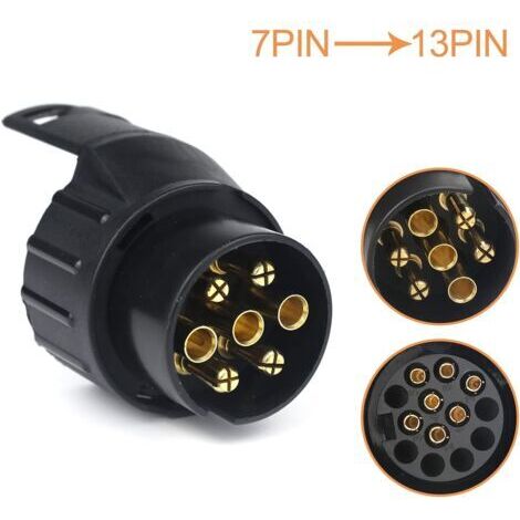 7/13 Adaptateur Prise Remorque 7 vers 13 Broches Connecteur Fiche Attelage 7 Pole a 13 Pin pour Remorque de Voiture, Tracteur, Caravane, Porte-vélo