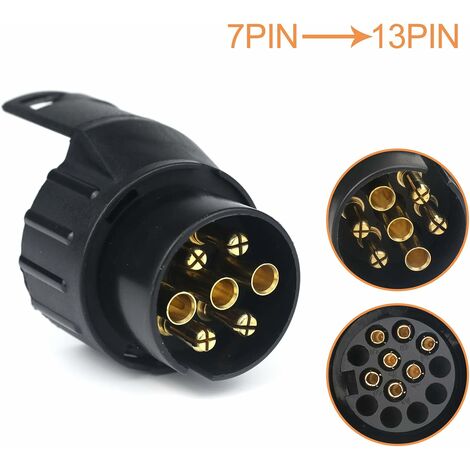 7/13 Adaptateur Prise Remorque 7 vers 13 Broches Connecteur Fiche Attelage 7 Pole a 13 Pin pour Remorque de Voiture, Tracteur, Caravane, Porte-vélo JUNJUN