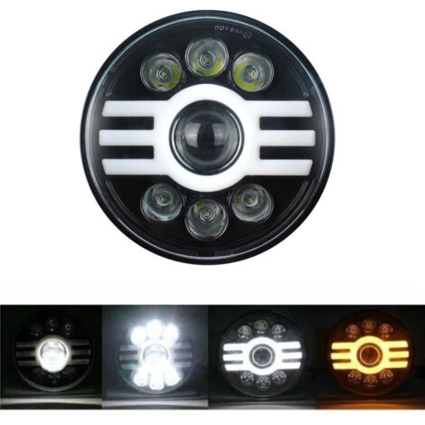 Универсален 7 инча 18см ЛЕД LED фар лампа халоген 12V-24V къси/дълги с DRL дневни светлини мигач бяло-жълто 5000lm за АТ