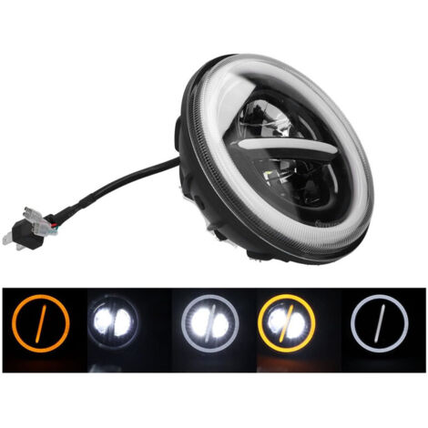 Универсален 7 инча 18см ЛЕД LED фар лампа халоген 12V-24V къси/дълги с DRL дневни светлини мигач бяло-жълто 7500lm за АТ