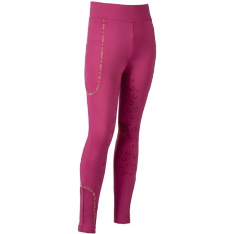 7/9 anni, Fucsia: Leggings bambina equitazione modello Polly con silicone full grip e cucitura multicolor