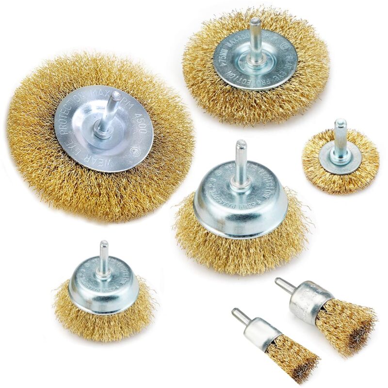 Csparkv - 7 Brosse Metallique Pour Perceuse Brosse en Acier Laitonné Visseuse Sans Fil avec Tige Ronde 6mm, Brosse Métallique de Nettoyage pour