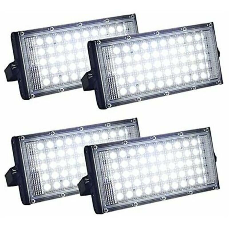 Lot de 4 projecteurs LED d'extérieur ultra lumineux IP66 étanche pour cour, garage, terrain de sport (50 W)