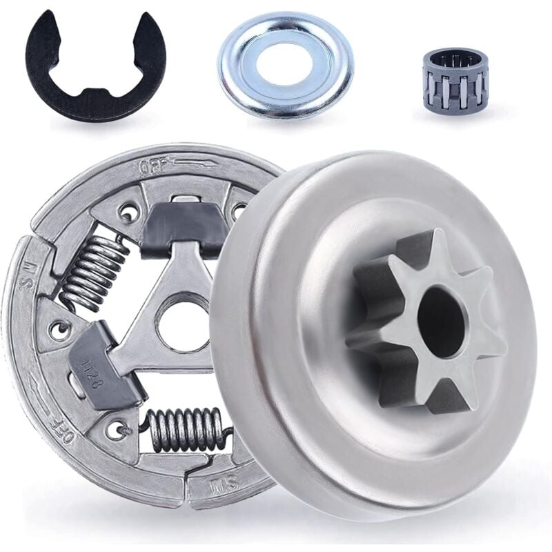 7-Dents 3/8' Pignon de Chaîne pour STIHL MS311 MS362 MS391 MS461, Pignon + Tambour Embrayage + Roulement à Aiguilles + Rondelle Embrayage + E-Clip