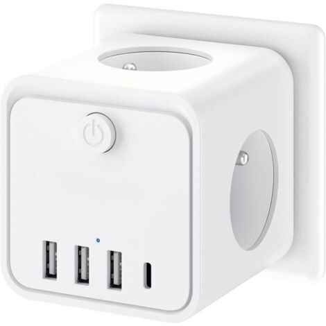 7 en 1 Multiprise Murale, Multiprise avec 3 Prises Française, Prise Multiple Secteur avec 1 Type C et 3 Ports USB, Multiprise Cube
