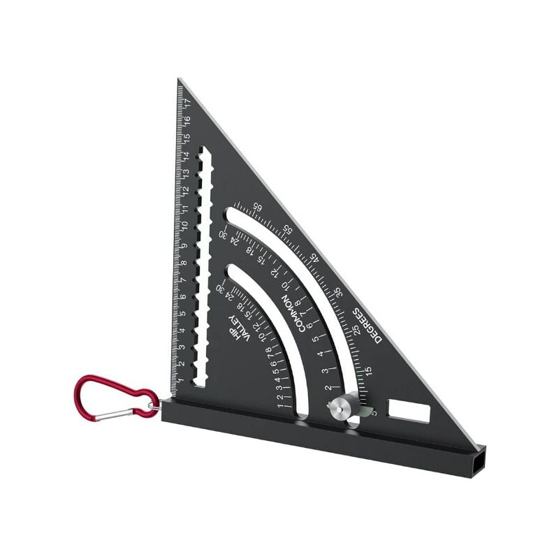 Csparkv - 7 in 1 Equerre Menuisier, Aluminium 180mm Équerres de Charpentier, Multifonction Trusquin de Traçage, Raporteur 0-90°, avec Crochet, Espace
