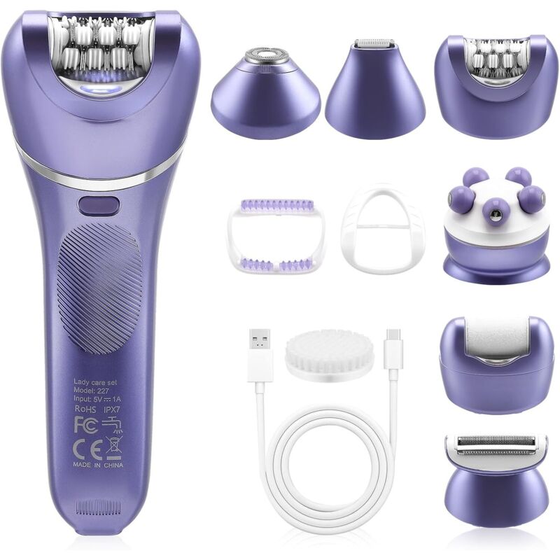 7-in-1 Hair Removal Kit for Women - Cordless Wet and Dry Hair Remover with LED Light - Face and Body Hair Remover - IPX7 Waterproof - 90-Minute