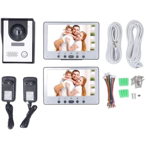 7-inch 2-panel video door kit, infrared night vision, water resistant, remote unlocking, video input system, EU 100-240V connection