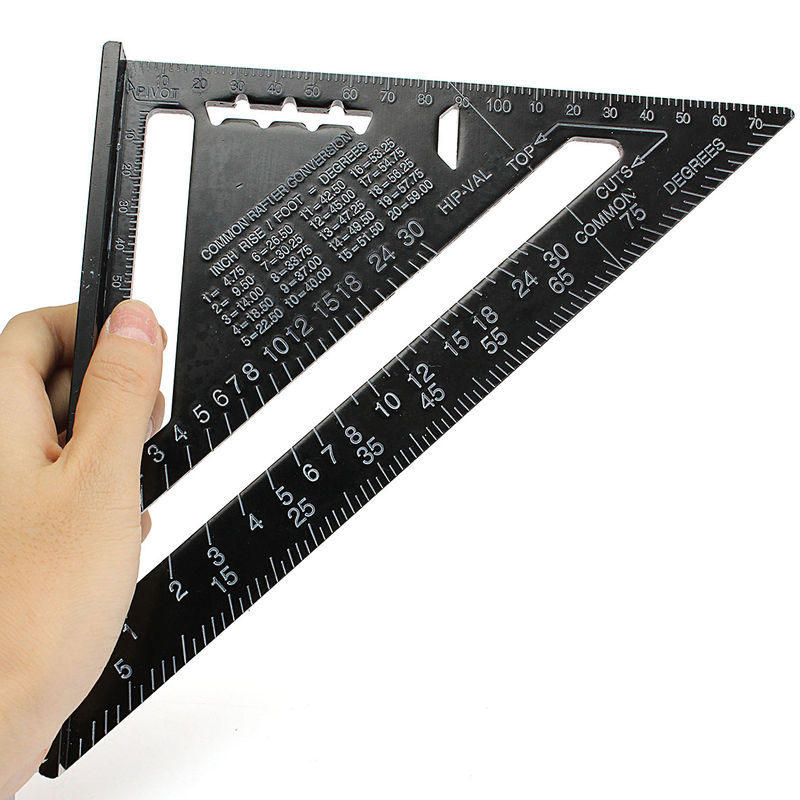 7 Inch Aluminum Alloy Square Speed ??Metric System Roof Triangle Black Ruler Hasaki