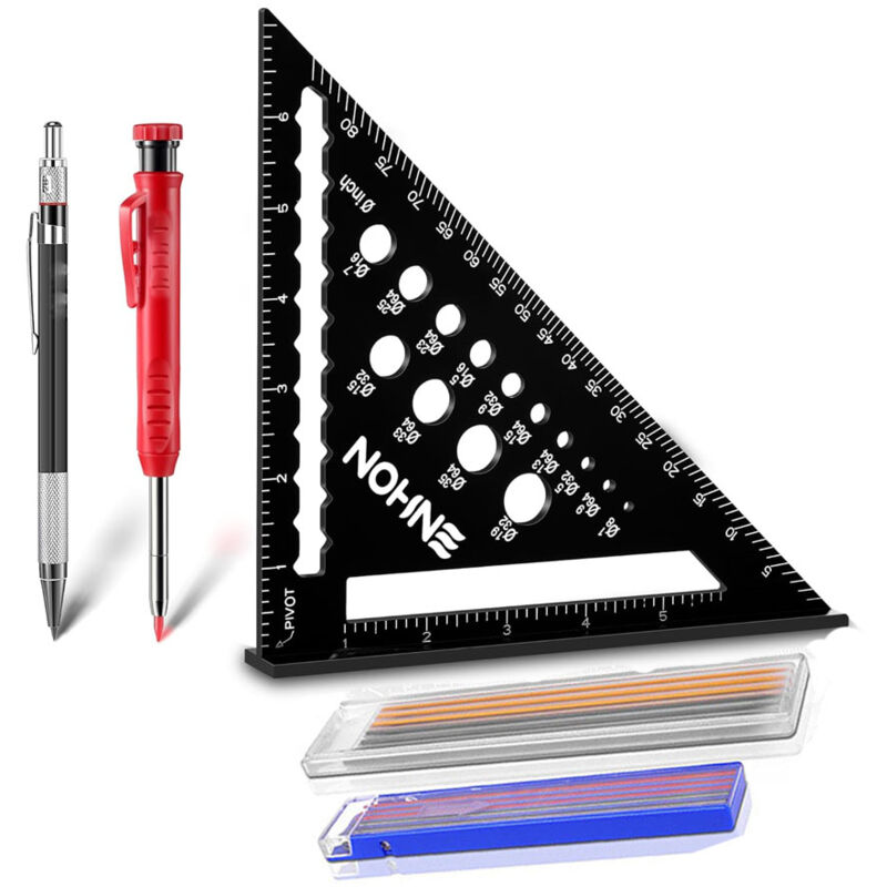 Roleader - 7 Inch Carpenter Square and Carpenter Pencils Level Combination Tool Set, Aluminum Alloy Measuring Ruler, Construction Pencils Heavy Duty