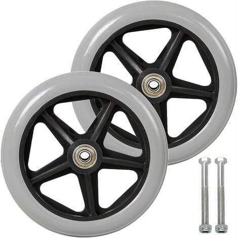 DEWDAT 7 Inch Front Caster, 2pcs Wheelchair Replacement Wheels, Non-Slip Solid Tire, 170mm Gray in Black, Wheels for Wheelchairs, Rollators, Walkers（Gray）