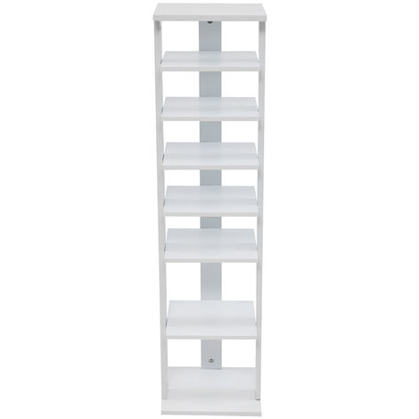 main image of "7 layer modern wooden shoe rack indoor vertical entrance hall corner display stand White - White"