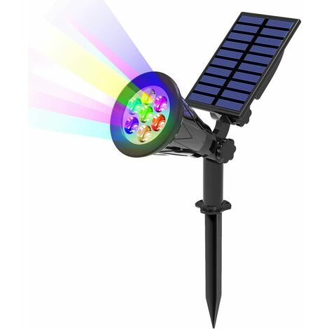 7 LED Lampe Solaire, Solaire Projecteur avec 7 Couleurs Changent, Extérieur sans Fil Etanche IP65 Lampe Jardin avec 180° Réglable Spot Solaire Extérieur pour Jardin, Cour, Extérieur, Chemin