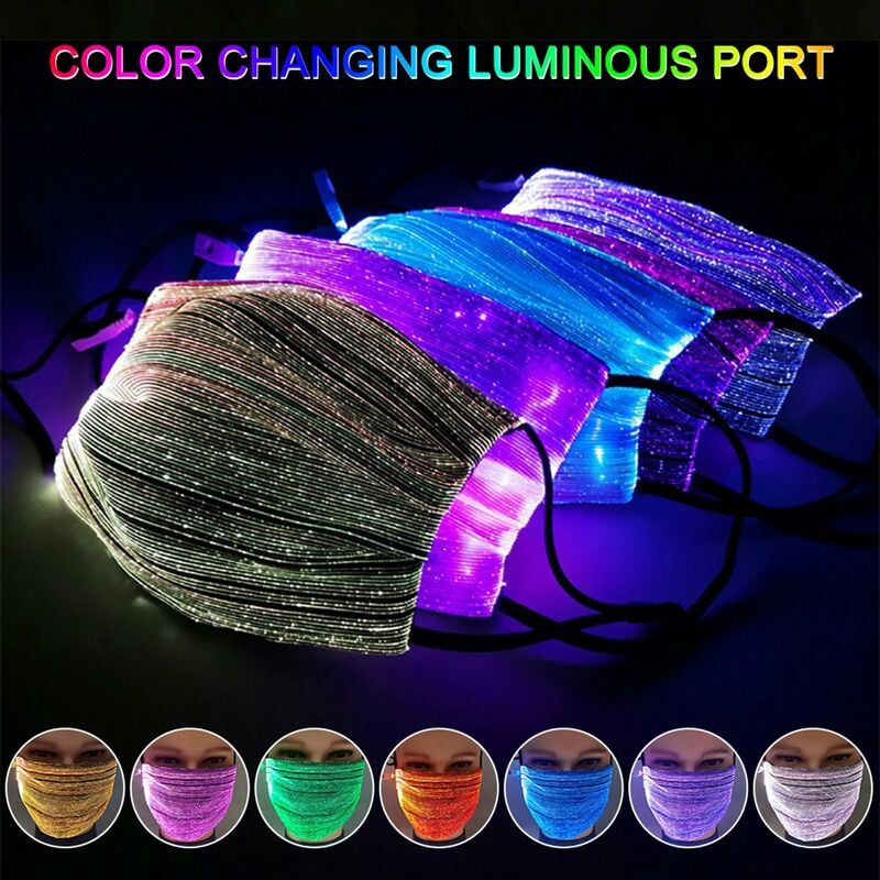 

7 luces de color LED iluminan la mascarilla, mascara de polvo luminosa que brilla intensamente recargable por USB