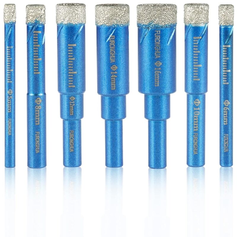 Aougo - 7 Mèches Diamantées Sèches pour Scie à Trous 5/6/8/10/12/14/16mm Refroidies à La Cire pour Le Verre, La Porcelaine, Le Carrelage, La