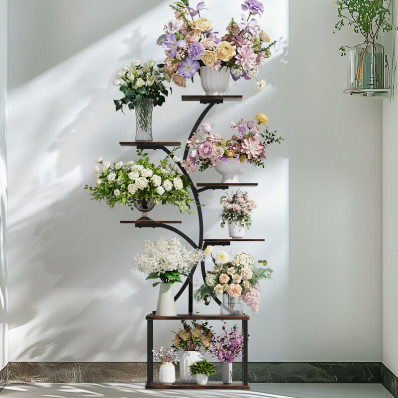7-Niveaux Surport à Fleurs Vintage Porte Pots de Plante en Forme de L'arbre Étagères Design Décorative pour Maison Balcon Jardin Terrasse