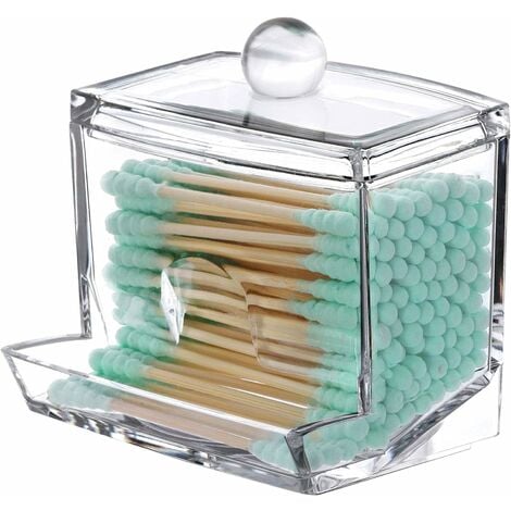 Dockapa 4 Pack Qtip Holder - 10 oz, 12 oz Restroom Bathroom Organizers and Storage Containers, Clear Plastic Apothecary Jars with Lids for Cotton Ball, Cotton